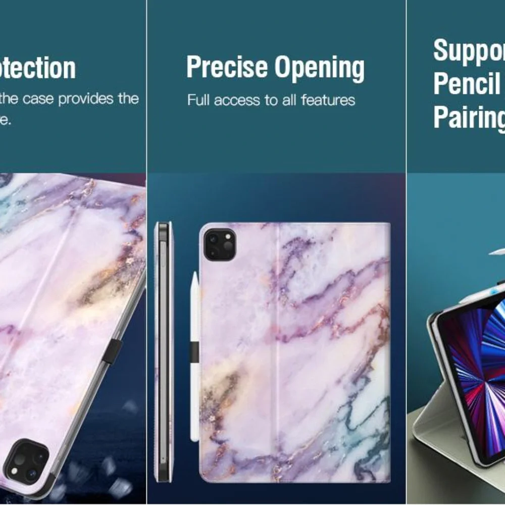 New Dadanism Case Fit iPad Pro 11 Purple Marble W/Built-in Magnetic Strip